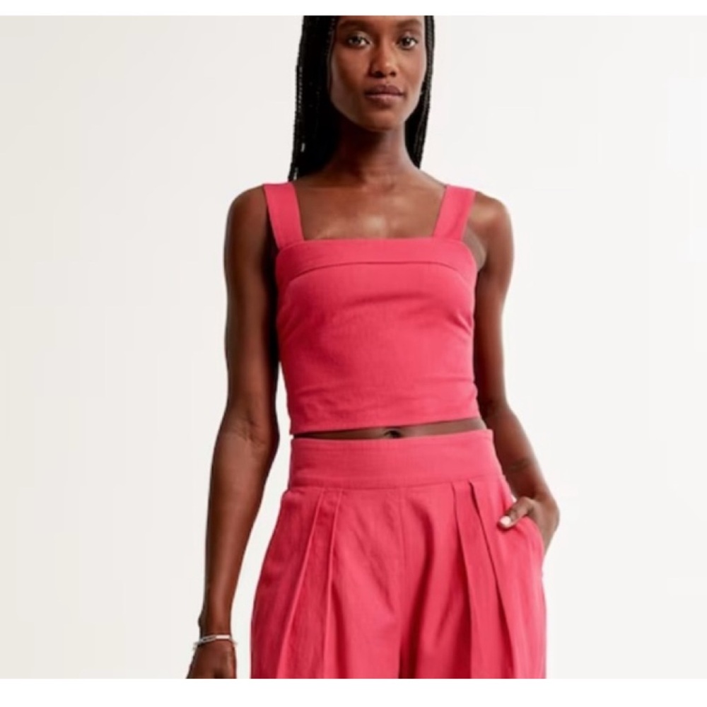 NWT Abercrombie & Fitch Linen Blend Tank Top Women's Size XL Pink Coastal Chic